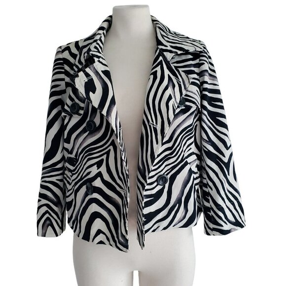 Josephine Chaus Mob Wife Double Breasted Blazer Button Lined Zebra Animal Print - Picture 4 of 16